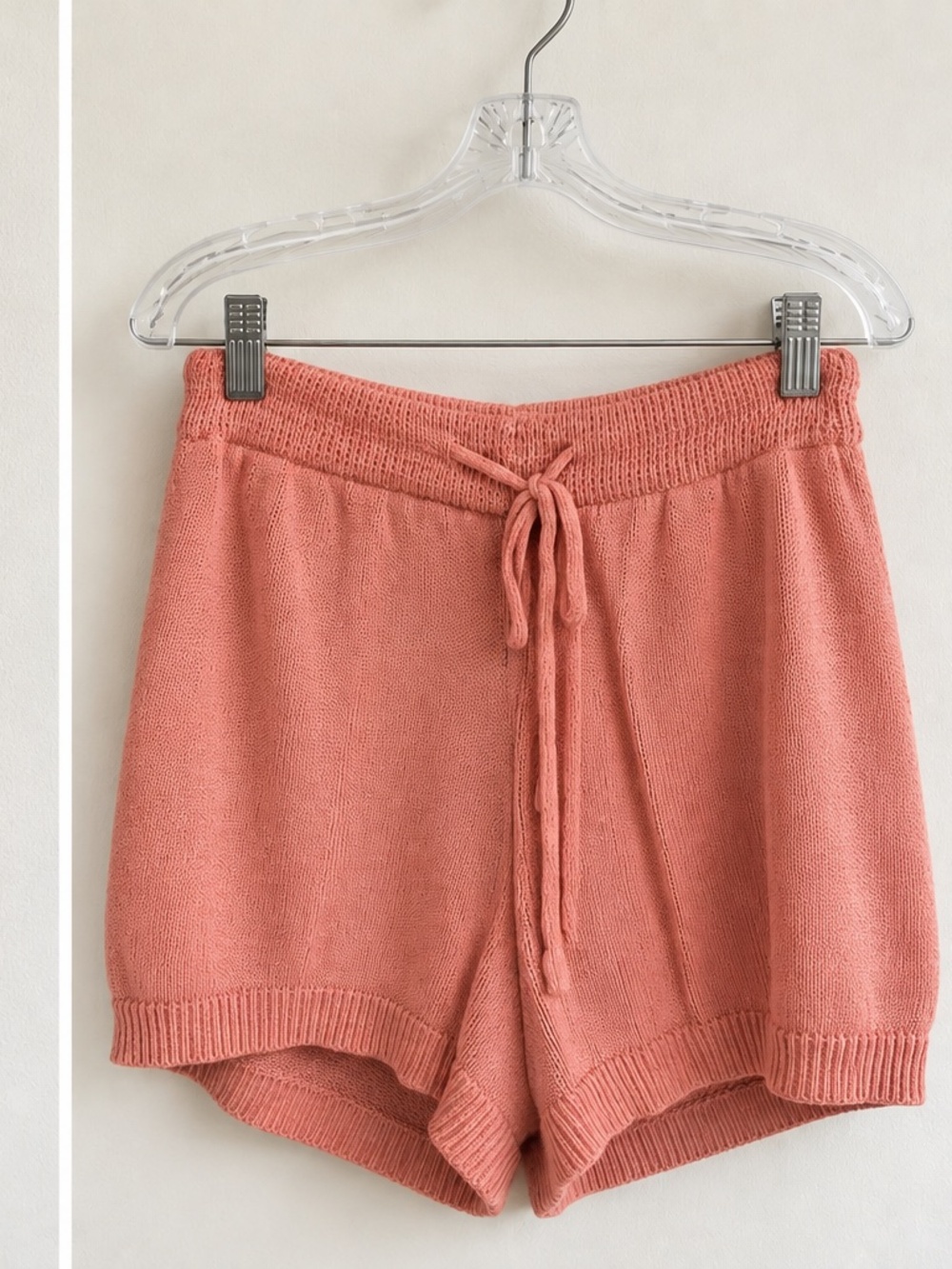 Dusty Coral Pink Knit 2 Piece Set Strapless Top Drawstring Shorts